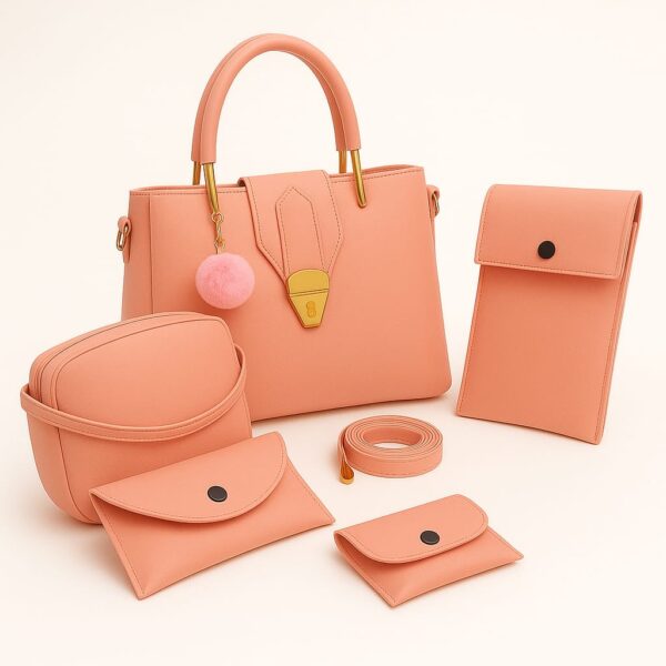 5 PCS Synthetic Leather Shoulder Bag Set for Women - Image 4